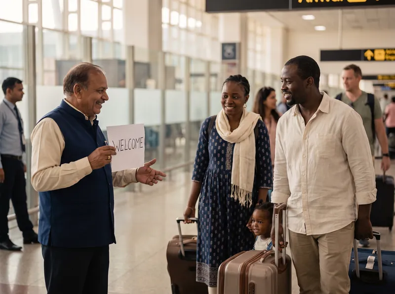 An Ethereal Healthcare driver welcoming a family at Delhi airport